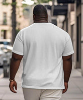 Big & Tall Men's Blue Patchwork Floral Print Henry Collar Button Short Sleeve Tee